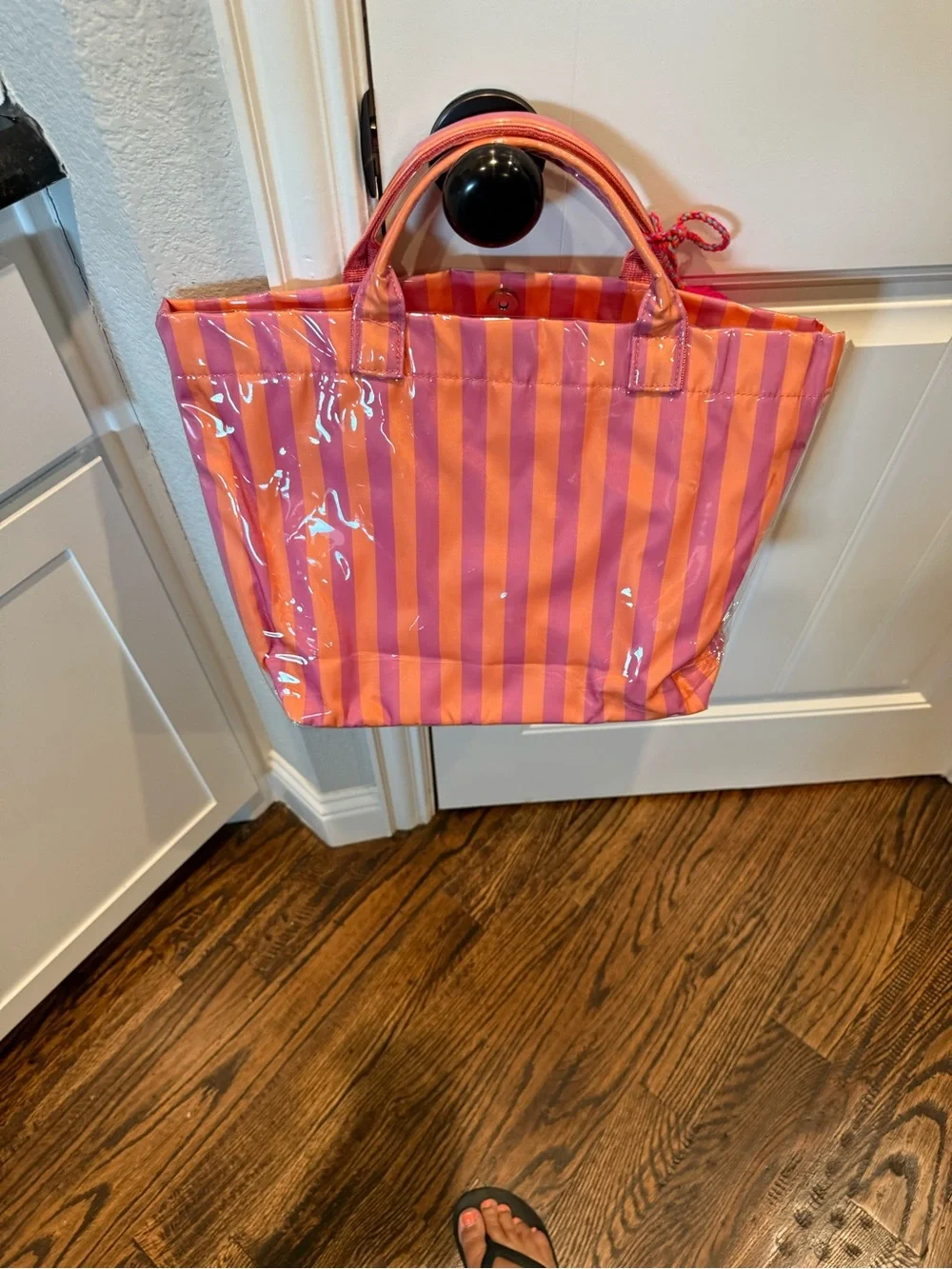 Striped Pink & Orange Tote Satchel with Colorful Tassel